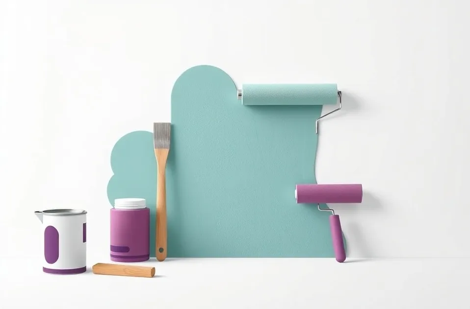 Outils de peinture disposés dans l'ordre des étapes du chantier
