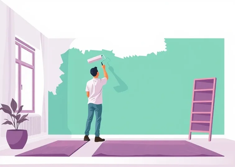 Peintre appliquant la peinture au rouleau sur un mur de salon